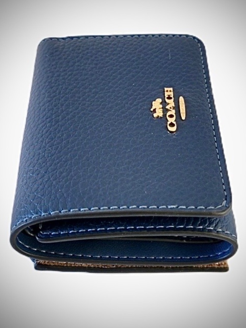 New Coach Two-in-One detachable Card Wallet Signature Canvas Blue Pebble Leather - Picture 5 of 10